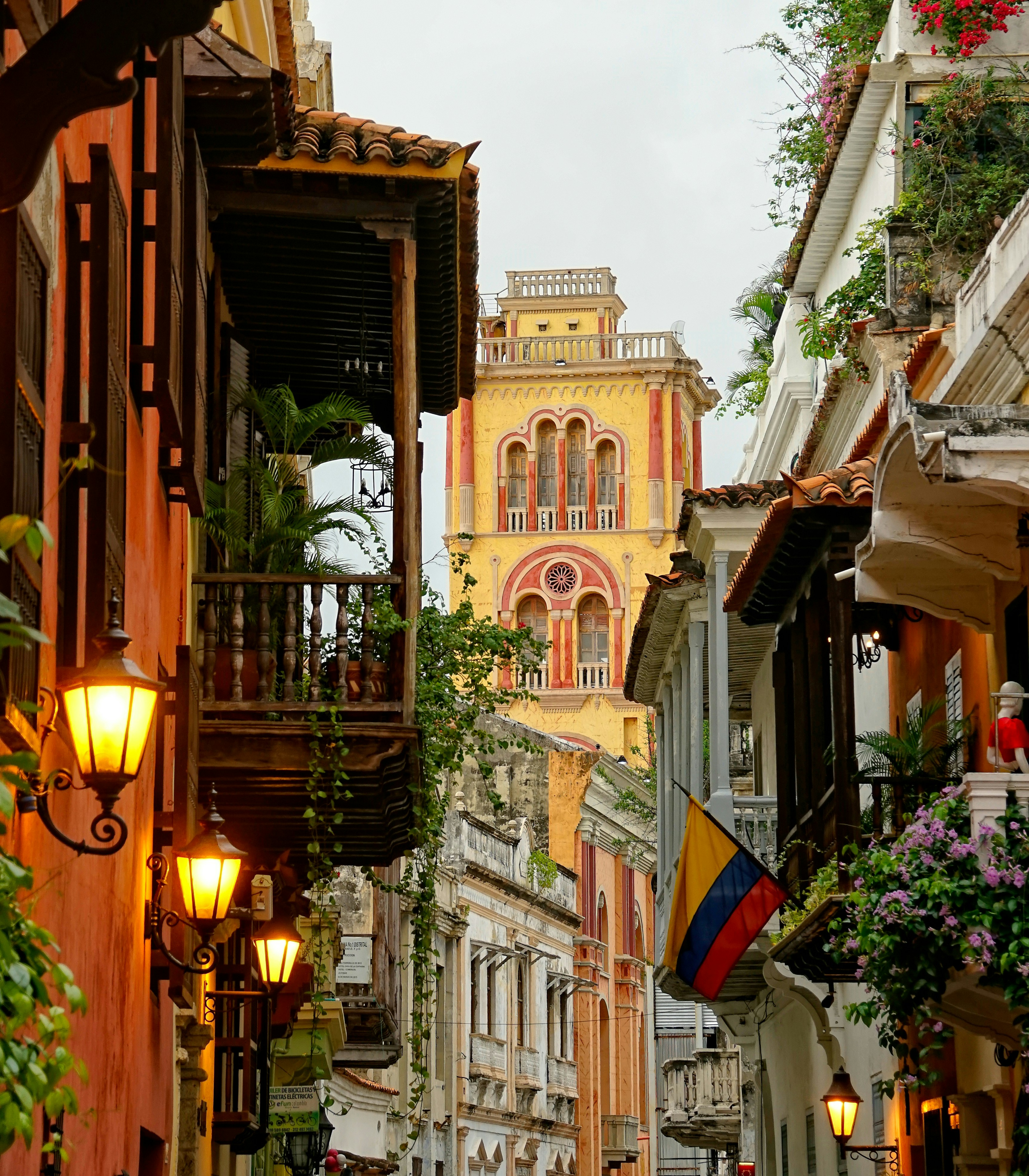 Colombian architecture with warm light
